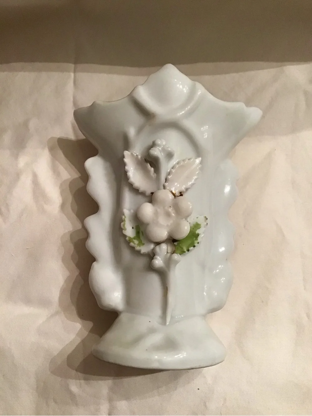 White Floral Porcelain Vase with Applied Flower Accent - Brand Unknown
